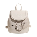 Schicker beiger PU-Leder Rucksack mit Kettendetail und Stickerei für Damen - Gebrochenes Weiß