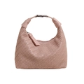 Bolso hobo de tejido rosa con hebilla de metal plateado y textura de alta calidad - Rosa