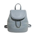 Hellblauer Patchwork Rucksack aus Denim und Leder mit Kettenriemen und Silbernieten - Blau