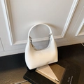 Chic white patent leather half-moon handbag with silver zipper and sturdy handle - White (Without Pendant)