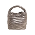 Metallic silver woven tote bag with integrated handle in a minimalist half-moon shape - Small / Gunmetal