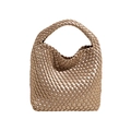 Woven bucket handbag in metallic champagne gold finish with integrated handle - Small / Gold