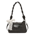 Vintage black denim shoulder bag with polka dots and white lace bow decoration - Black