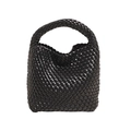 Minimalist woven bucket handbag in elegant black leather style with a large capacity - Small / Black