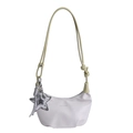 Chic beige croissant underarm bag with a yellow strap and silver star charm - With Pendant / White