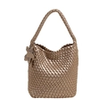 Handwoven champagne gold tote bag with wide cross weave and star charm detail - Large / Gold