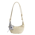 Pale yellow croissant shoulder bag with silver star charm and pleated leather detail - With Pendant / Yellow