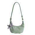 Light green crescent shoulder bag with star charm and pleated leather texture - With Pendant / Green