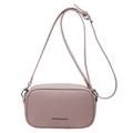 Minimalist pink litchi pattern crossbody camera bag with adjustable strap and silver metal - Pink