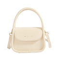 Piccola borsa quadrata bianco crema minimalista con manico rotondo e scritte dorate - Bianco