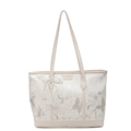 Chic cream tote bag with silver butterfly prints and elegant pearl bow accessory - With Pendant / Off White