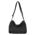 Borsa a tracolla minimalista in tela nera con tasca frontale e tracolla regolabile - Nero
