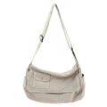 Borsa a tracolla in tela grigio neutro con tracolla regolabile e chiusura a patta - Grigio