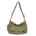 Grande borsa a tracolla in tela verde militare con tasche cargo e tracolla regolabile - Verde
