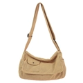 Grande borsa a tracolla in tela kaki con tracolla regolabile in stile vintage americano - Cachi