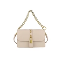 Elegante borsa beige con patta, tracolla a catena dorata e dettaglio lucchetto - Albicocca