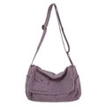 Large capacity dark purple canvas messenger bag with adjustable strap and side pockets - Purple