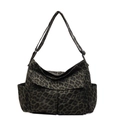 Bolso bandolera grande de lona con estampado de leopardo y múltiples bolsillos frontales - Estampado de Leopardo
