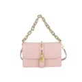 Borsa a tracolla in pelle rosa con catena dorata e dettaglio lucchetto quadrato - Rosa