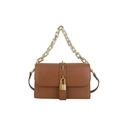 Elegante borsa a tracolla marrone con lucchetto dorato e tracolla a catena spessa - Marrone