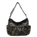 Bolso bandolera de lona con estampado de camuflaje clásico y diseño cargo multibolsillos - Verde (Camuflaje)