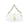 White leather shoulder bag with chic gold chain handle and decorative golden padlock - White