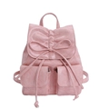 Schicker rosa Rucksack mit Schleifen-Kordelzug und strukturierter PU-Leder-Optik für Damen - Rosa