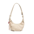 Borsa a mezzaluna color crema con dettagli pieghettati e ciondolo a cuore rosa - Con Ciondolo / Bianco