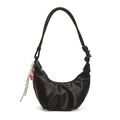 Borsa hobo nera plissettata in ecopelle opaca con un ciondolo a cuore rosa - Con Ciondolo / Nero
