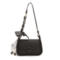 Black square shoulder bag with striped silk scarf handle and cute plush charm detail - Black