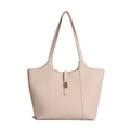 Large capacity lychee grain tote bag with golden turn-lock closure in apricot pink finish - White
