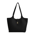 Black pebbled leather tote bag with gold twist lock and dual shoulder straps - Black