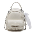 Mini cream bucket backpack with ruffle texture, lace trim, and pearl bow detail - Off White