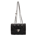 Mini black quilted crossbody bag with silver heart buckle and chain strap for women - Large / Black