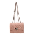 Pink quilted crossbody bag with heart-shaped lock and silver metal chain strap - Large / Pink