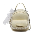 Chic cream-white bucket backpack with pleat texture, lace edges and pearl charm - Yellow