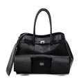 Grand cabas noir en cuir avec trois poches frontales et un petit porte-monnaie - Noir