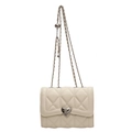 Quilted cream shoulder bag with heart-shaped metal clasp and adjustable chain strap - Large / White