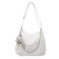Borsa hobo bianco crema con tracolla regolabile e simpatico ciondolo a orsetto - Bianco Sporco