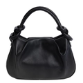 Modische schwarze Lederhandtasche mit Falten-Design und geknotetem Griff auf Weiß - Schwarz