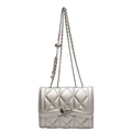Mini pearl silver quilted chain crossbody bag with heart shaped lock and strap - Large / Silver