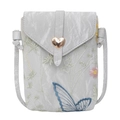 Petit sac bandoulière gris clair avec broderie papillon floral et fermoir en cœur - Argenté