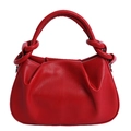 Elegante borsa a mano in pelle rossa a pieghe con manico a nodo e tracolla regolabile - Rosso