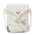 Petit sac à bandoulière blanc en similicuir avec broderie marguerite et boucle cœur - Blanc