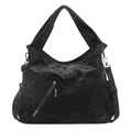 Borsa tote nera minimalista in pelle cerata con tracolla regolabile e rimovibile - Nero