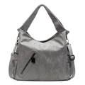 Grande borsa tote grigio chiaro con texture stropicciata, doppi manici e zip diagonale - Grigio
