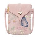 Petit sac à bandoulière rose brodé de fleurs et papillons avec boucle de cœur - Rose