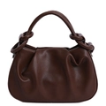 Borsa a tracolla minimalista in pelle marrone cioccolato con texture a pieghe e manico - Marrone