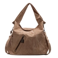 Borsa tote vintage marrone chiaro in pelle lavata con dettaglio cerniera esterna - Cachi