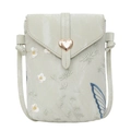 Petit sac de téléphone en cuir vert clair avec broderie florale et fermoir cœur - Vert